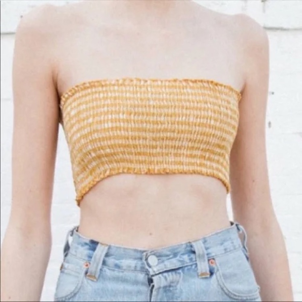 Brandy Melville Yellow and white tube crop top